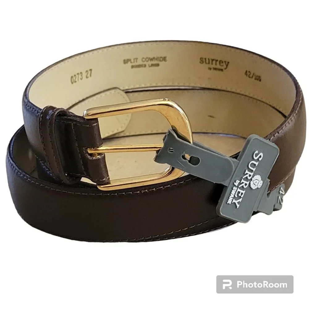 Surrey by Swank Brown Leather Split Cowhide w Belt Brass Buckle in Size 42 New